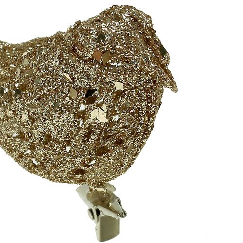 Floristik24 Glitter vogel 8cm goud met clip 6st