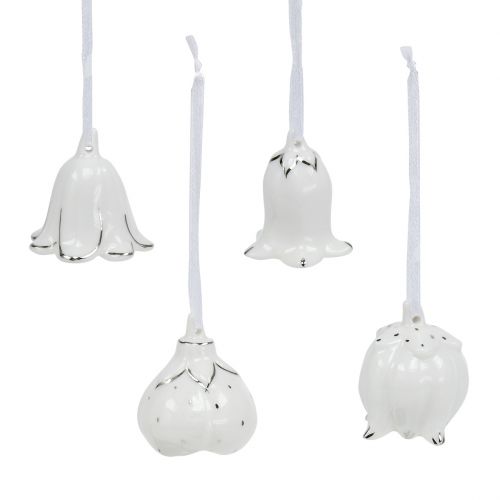 Floristik24 Bell bloemvorm 5cm - 5.5cm wit, zilver 4st