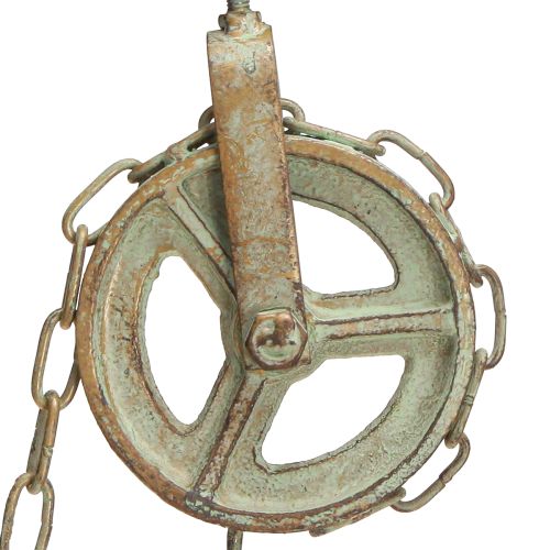 Artikel Metalen bel wanddecoratie met houder antiek patina H58cm