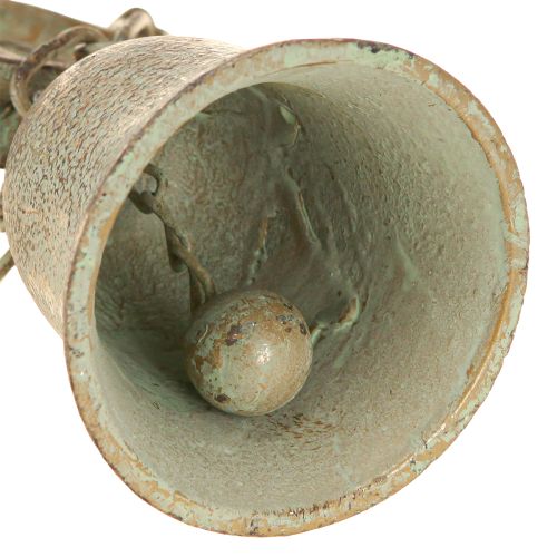Artikel Metalen bel wanddecoratie met houder antiek patina H58cm
