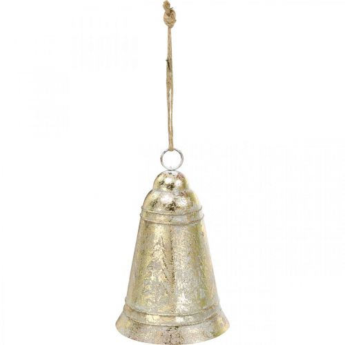 Kerstbel om op te hangen, Advent, bel met spar decoratie gouden antieke look Ø10.5cm H17cm
