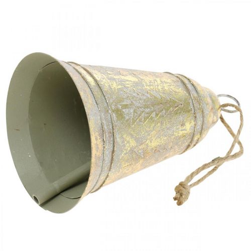 Kerstbel om op te hangen, Advent, bel met spar decoratie gouden antieke look Ø10.5cm H17cm
