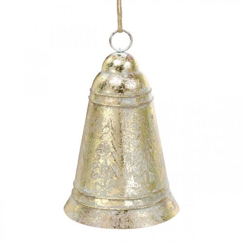 Kerstbel om op te hangen, Advent, bel met spar decoratie gouden antieke look Ø10.5cm H17cm Kerstbel om op te hangen, Advent, bel met spar decoratie gouden antieke look Ø10.5cm H17cm