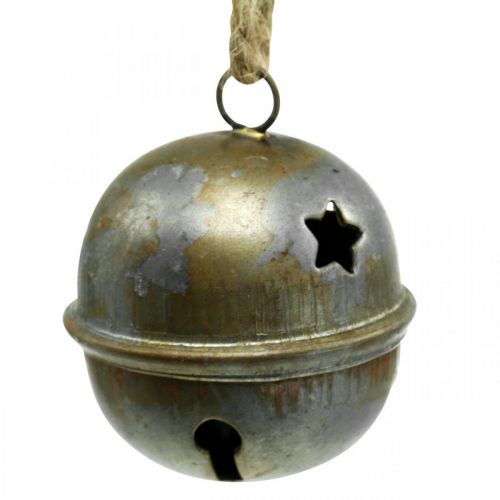 Floristik24 Kerstklokken, bellen met sterren, adventdecoratie metaal antiek look H5,5cm Ø5cm 4st