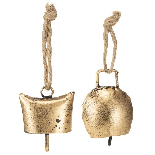 Bellen kerstboomversiering metaal vintage goud 5 cm 8 stuks