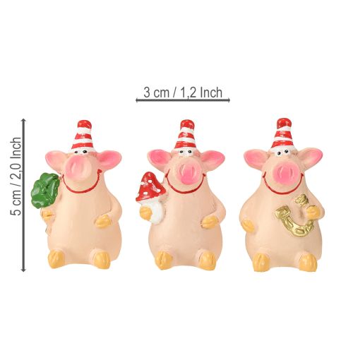 Artikel Geluksvarken Decoratie Varken met Geluksbrengers 5cm 6st