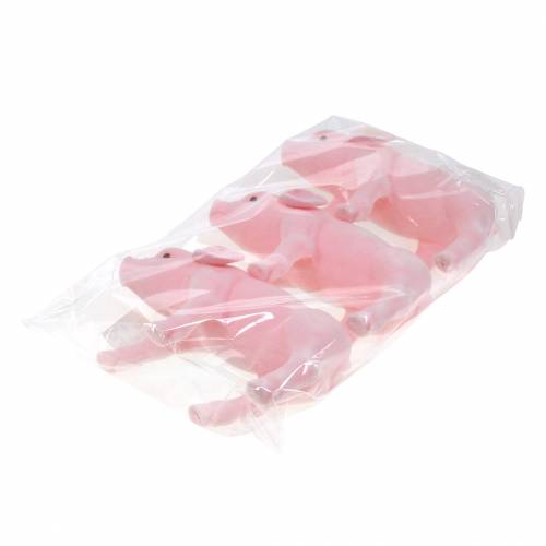 Artikel Geluksvarken roze geflockt 20cm 3st
