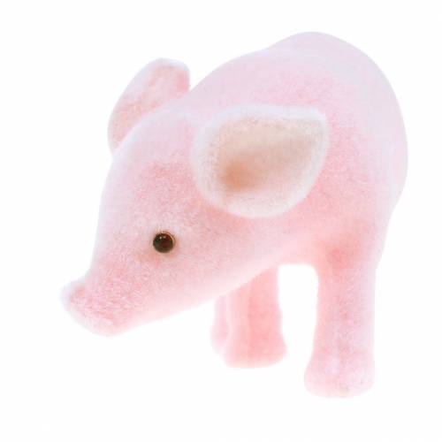 Floristik24 Geluksvarken roze geflockt 9cm 6st