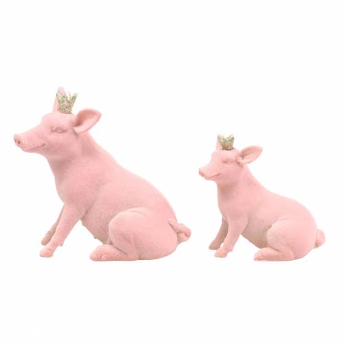 Floristik24 Decoratief figurenset geluksvarken met gouden kroon 12 × 7 × 13cm / 9.2 × 5.5 × 10cm 2st