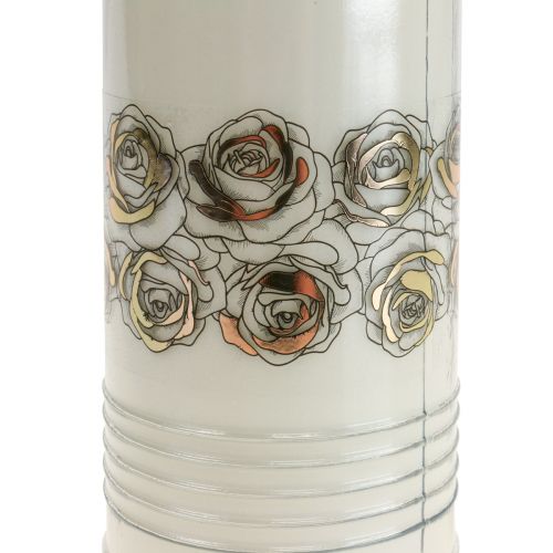 Artikel Grafkaars witte rozen goud rouwlicht Ø7cm 23.5cm 100h 2st