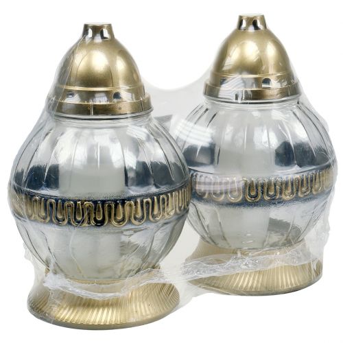 Floristik24 Graflamp glas met ornament Ø16cm H28,5cm goud 2st