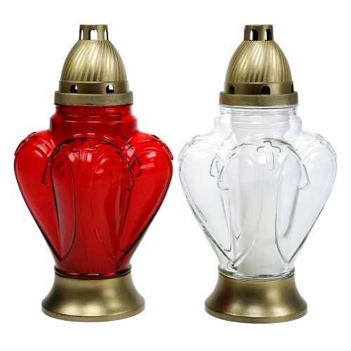 Floristik24 Graflamp hart 13cm x 13cm H29cm wit, rood 2st