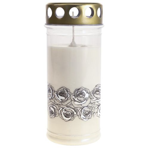 Artikel Grafkaars witte rozen zilver rouwlicht Ø7cm H18cm 77h