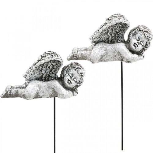Floristik24 Grafdecoratie decoratieve plug engel graf engel op stok 6cm 4 stuks