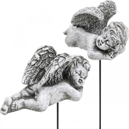 Floristik24 Grafdecoratie decoratieve plug engel graf engel op stok 6cm 4 stuks