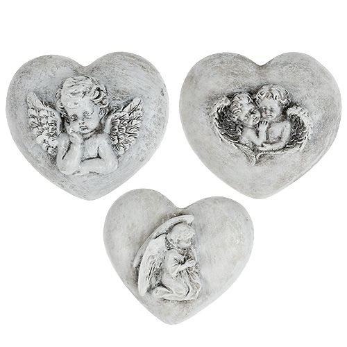 Floristik24 Grafdecoratie harten met engel 9cm 3 st
