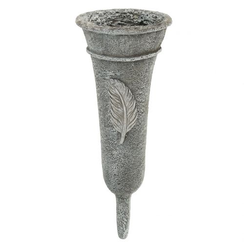 Grafvaas met veer grijs 25.5cm 2st