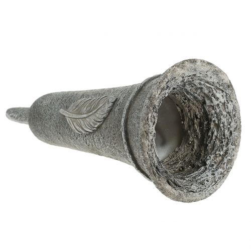 Floristik24 Grafvaas met veer grijs 25.5cm 2st