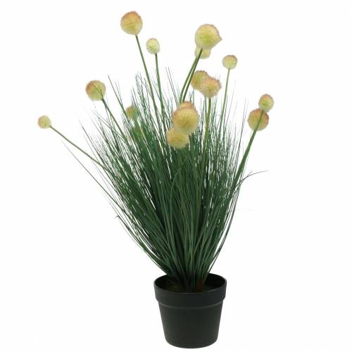 Artikel Gras met bloemen in een pot kunstmatig geel 70cm
