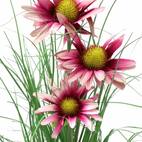 Artikel Gras met Echinacea in een pot  kunstmatig Roze 44cm