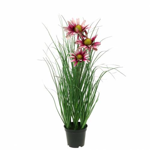 Gras met Echinacea in een pot  kunstmatig Roze 44cm