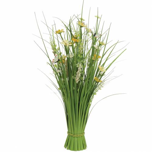 Floristik24 Grasbos met bloemen en vlinders wit/geel 70cm