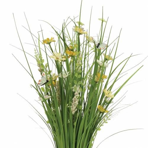 Floristik24 Grasbos met bloemen en vlinders wit/geel 70cm