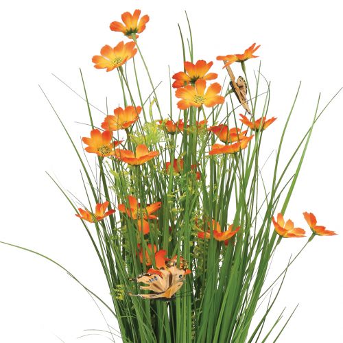 Floristik24 Grasbos met bloemen en vlinders Oranje 70cm