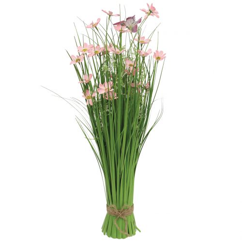 Floristik24 Bos van gras met bloemen en vlinders roze 70cm