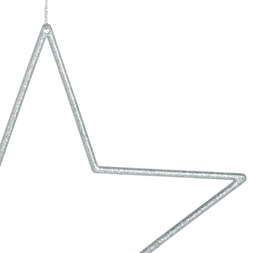 Artikel Grote decoratieve sterren zilveren glitterdecoratie om op te hangen 24cm 6 st