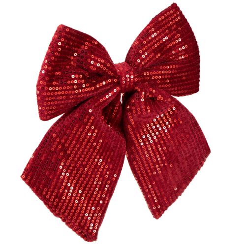 Grote fluwelen strik met pailletten donkerrood 20×22cm 2 stuks