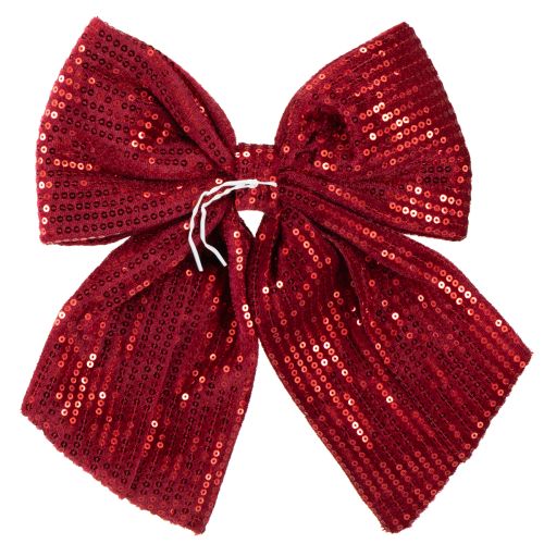 Artikel Grote fluwelen strik met pailletten donkerrood 20×22cm 2 stuks