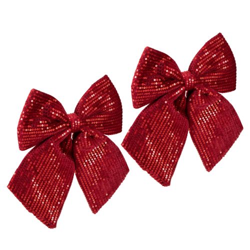 Artikel Grote fluwelen strik met pailletten donkerrood 20×22cm 2 stuks