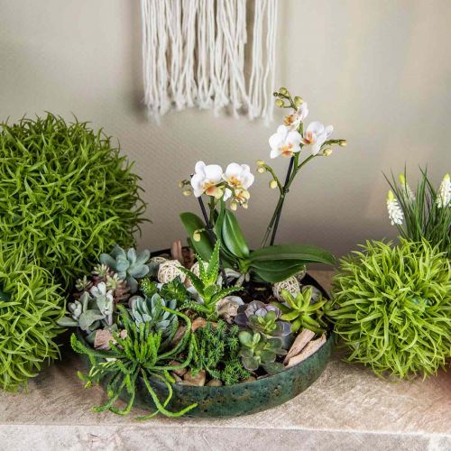 Floristik24 Grote decoratieve schaal groen antieke schaal metaal Ø38cm H7cm