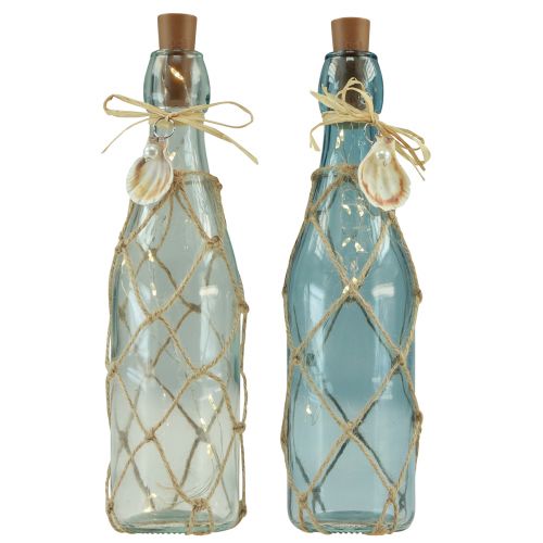 Floristik24 Glazen fles lichtblauw micro LED-kerstverlichting maritiem H28cm 2st