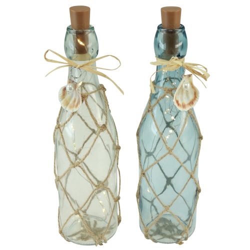 Floristik24 Glazen fles lichtblauw micro LED-kerstverlichting maritiem H28cm 2st