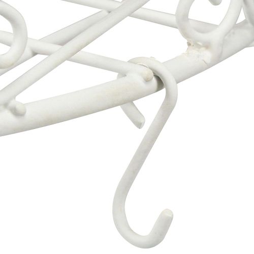 Artikel Hangende decoratie metalen dienblad met haken in wit Ø29,5cm H55cm