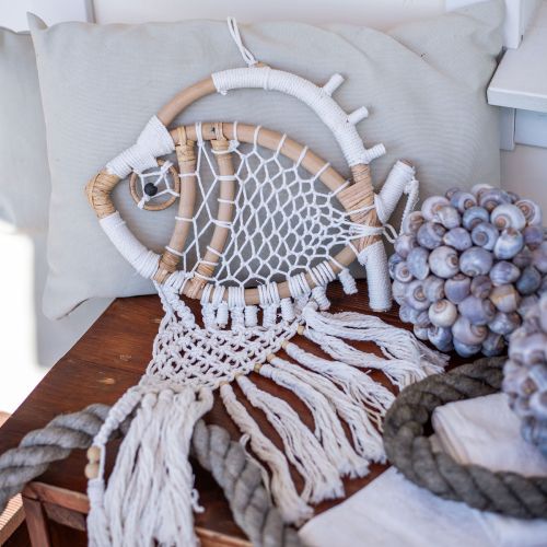 Artikel Hangende decoratie deco hanger maritieme decoratie vis macrame 76cm