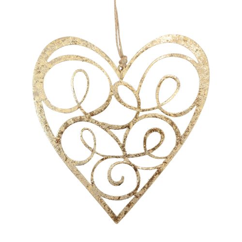 Hangdecoratie raam metaal harten decoratie harten goud 17cm 2st