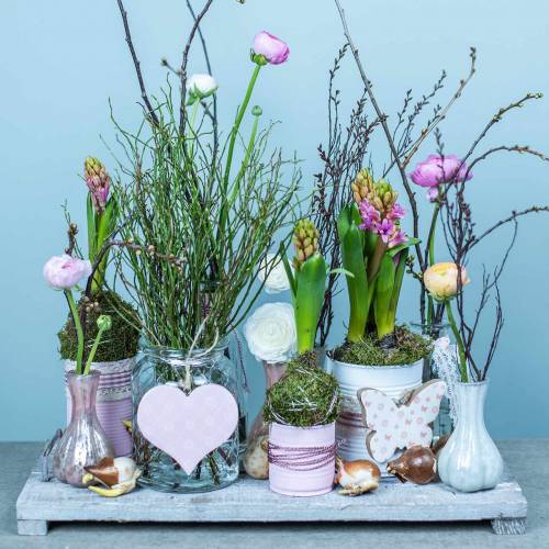 Floristik24 Hangdecoratie hart bloem vlinder wit, roze hout lentedecoratie 6st