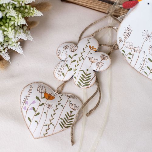 Artikel Hangdecoratie metalen decoratie harten en bloemen wit 10cm 4st