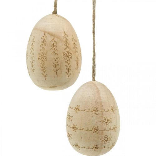 Artikel Paaseieren houten Houten eieren om op te hangen met jute koord 7cm 4st