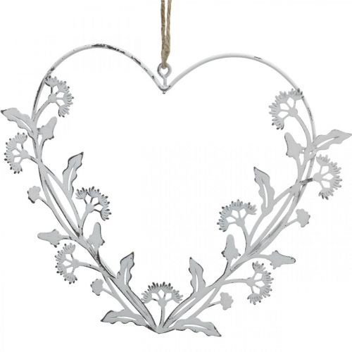 Decoratief hart om vintage paardenbloem op te hangen metaal wit 17,5cm 3st