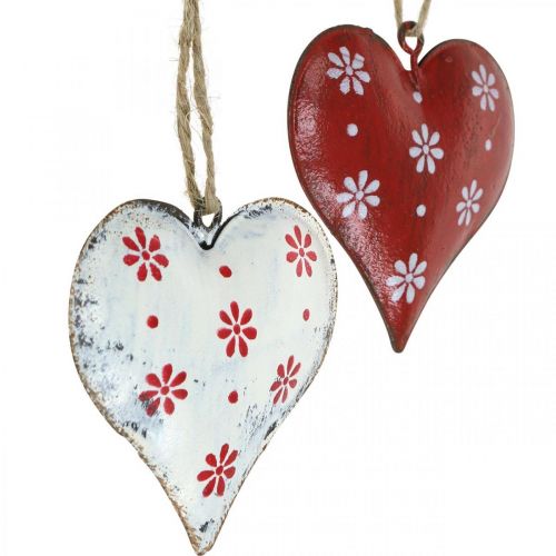 Floristik24 Metalen hart om op te hangen, cadeaulabel, Valentijnsdag, vintage look rood, wit H6cm 6st