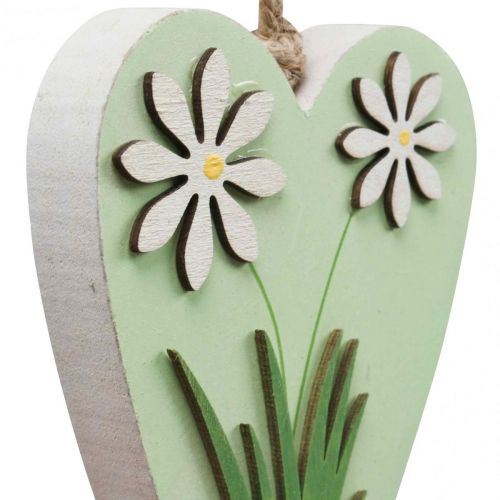 Artikel Decoratieve harten om op te hangen met bloemen hout groen, wit 8,5×12cm 4 st