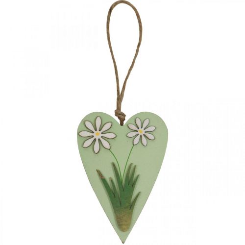 Artikel Decoratieve harten om op te hangen met bloemen hout groen, wit 8,5×12cm 4 st