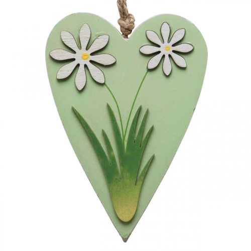 Artikel Decoratieve harten om op te hangen met bloemen hout groen, wit 8.5×12cm 4st