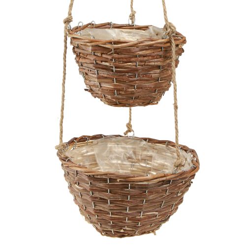 Artikel Hangmand bloemenmand 2 manden hout naturel Ø20cm/26cm