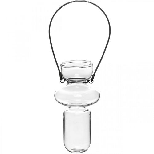 Artikel Mini glazen vazen hangende vaas metalen beugel glas decoratie H10.5cm 4st