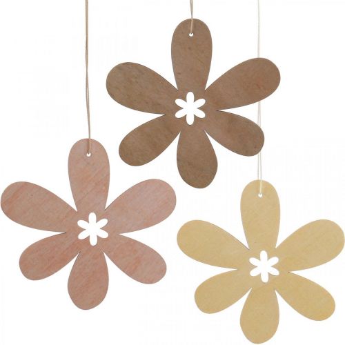 Floristik24 Decoratieve bloem houten hanger houten bloem paars/roze/geel Ø12cm 12 stuks
